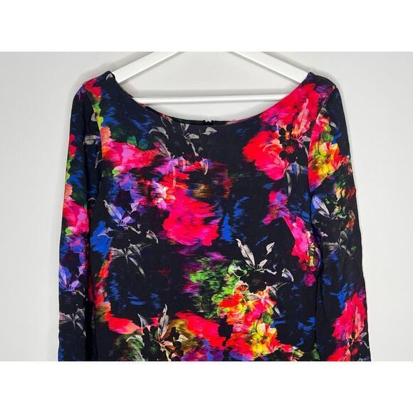 Milly Monet Jewel Floral Printed A Line Long Sleeve Black Multicolor Dress 12 - Picture 3 of 13